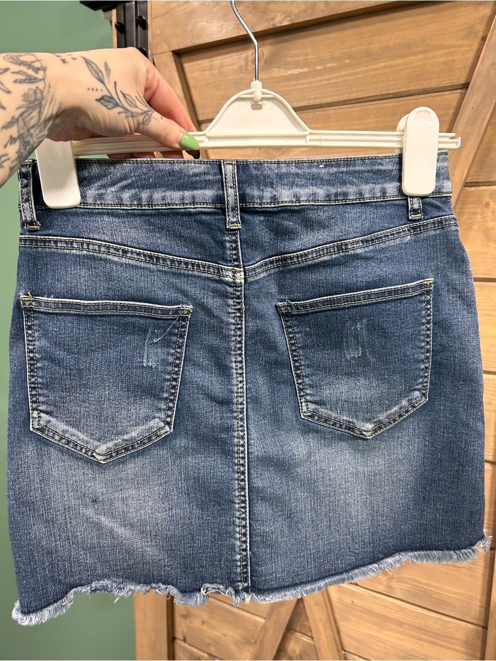 Altar’d State Denim Mini Skirt with Colorful Floral Embroidery - Picture 8 of 9